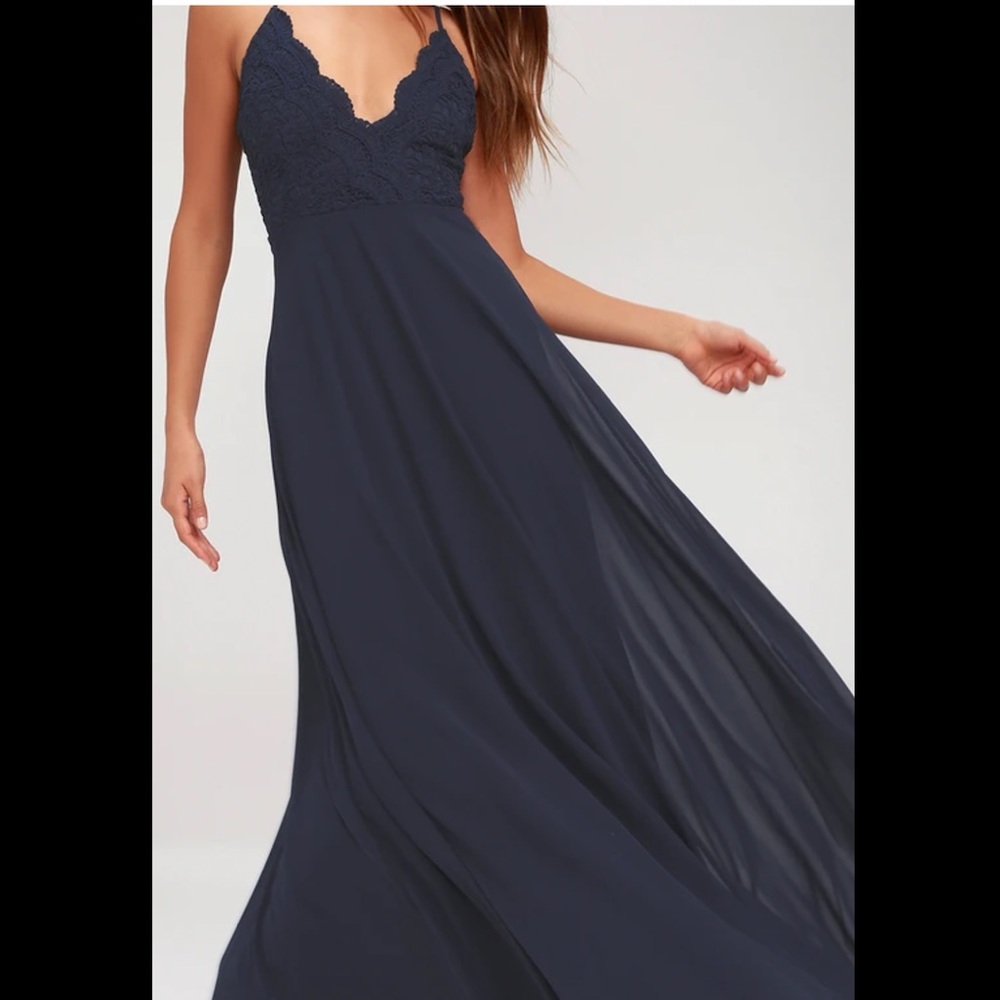 Navy crochet top maxi dress